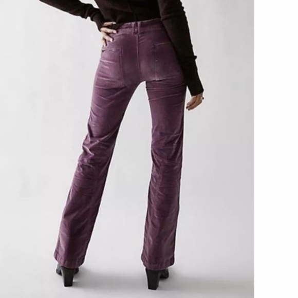 Free People Hit Back Slim Flare Pants Size 0 Button Fly Stretch Cords Velvet - Picture 3 of 15